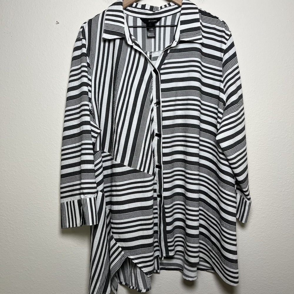 Ali Miles Women Tunic Top 2X Lagenlook Button Front‎ Patchwork Arsty Relaxed